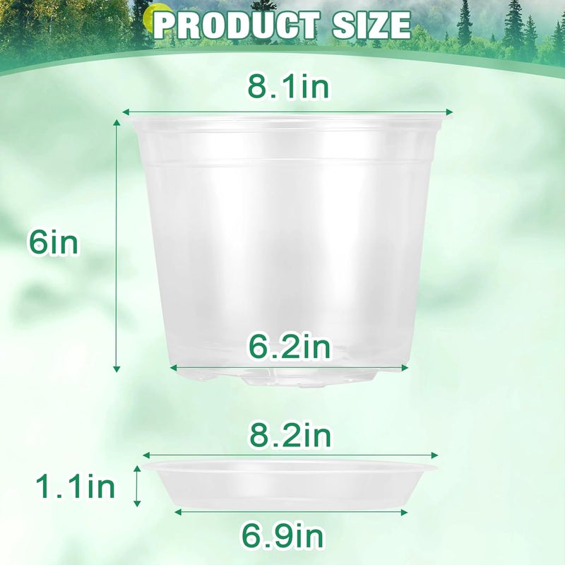RAOOKIF 8 Inch Nursery Pots with Saucers, 6 Pack Clear Nursery Pots with Drainage Hole for Indoor Outdoor, Plastic Clear Pots for Plants for Flowers, Succulents, Small Herbs - Image 3
